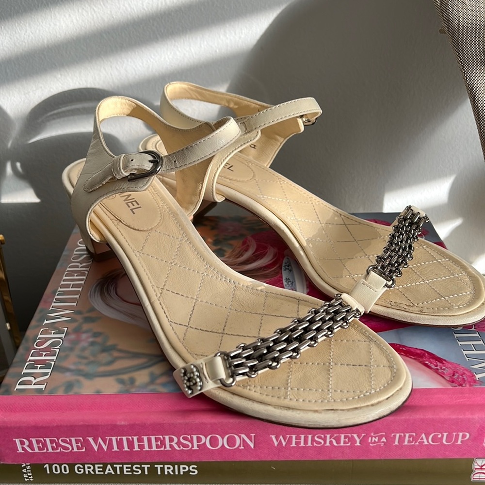 Chanel Cream Quilted Sandals